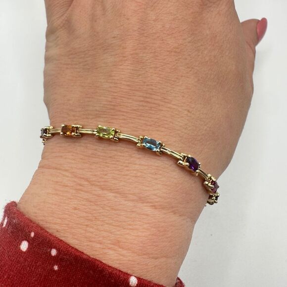 7.25", 14kt yellow gold and multi-gemstone tennis bracelet! - Picture 14 of 16